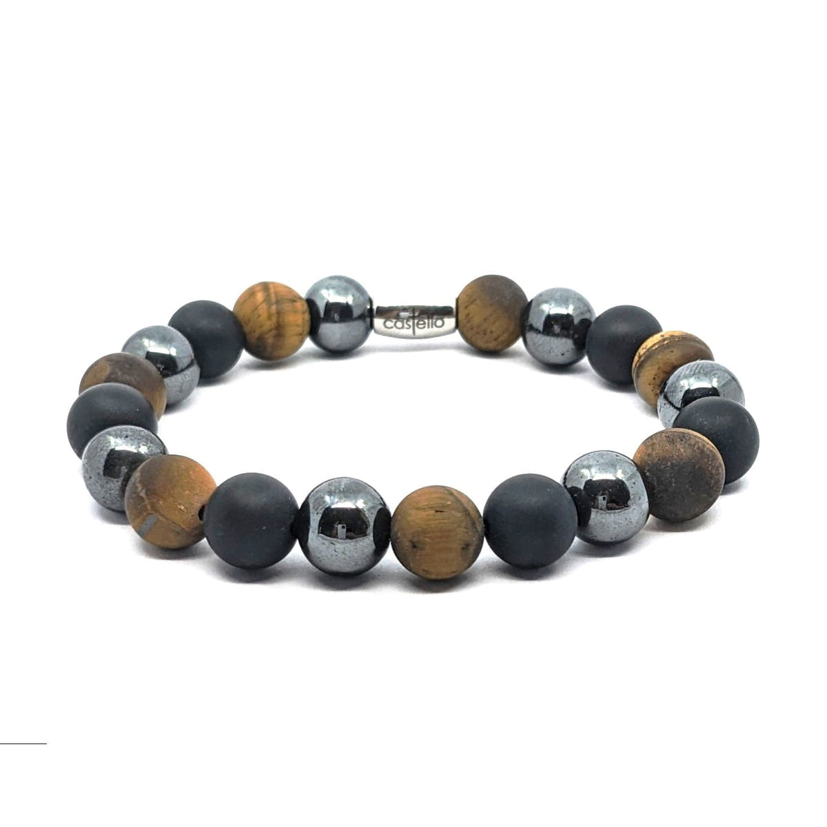 Onyx, Tiger's Eye & Hematite Men's Bracelet, 10mm, view 2 | Castello Jewels