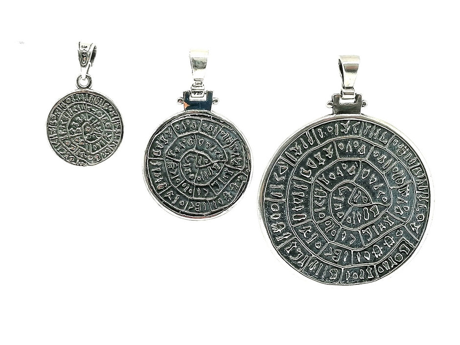 925 silver Disc of Phaistos pendant — view 3 | Castello Jewels