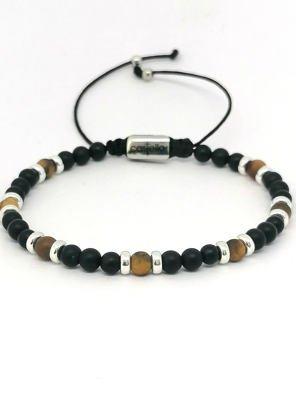 Silver 925 Bracelet Classic, Onyx Mat Tiger Eye 4mm stone — view 2 | Castello Jewels