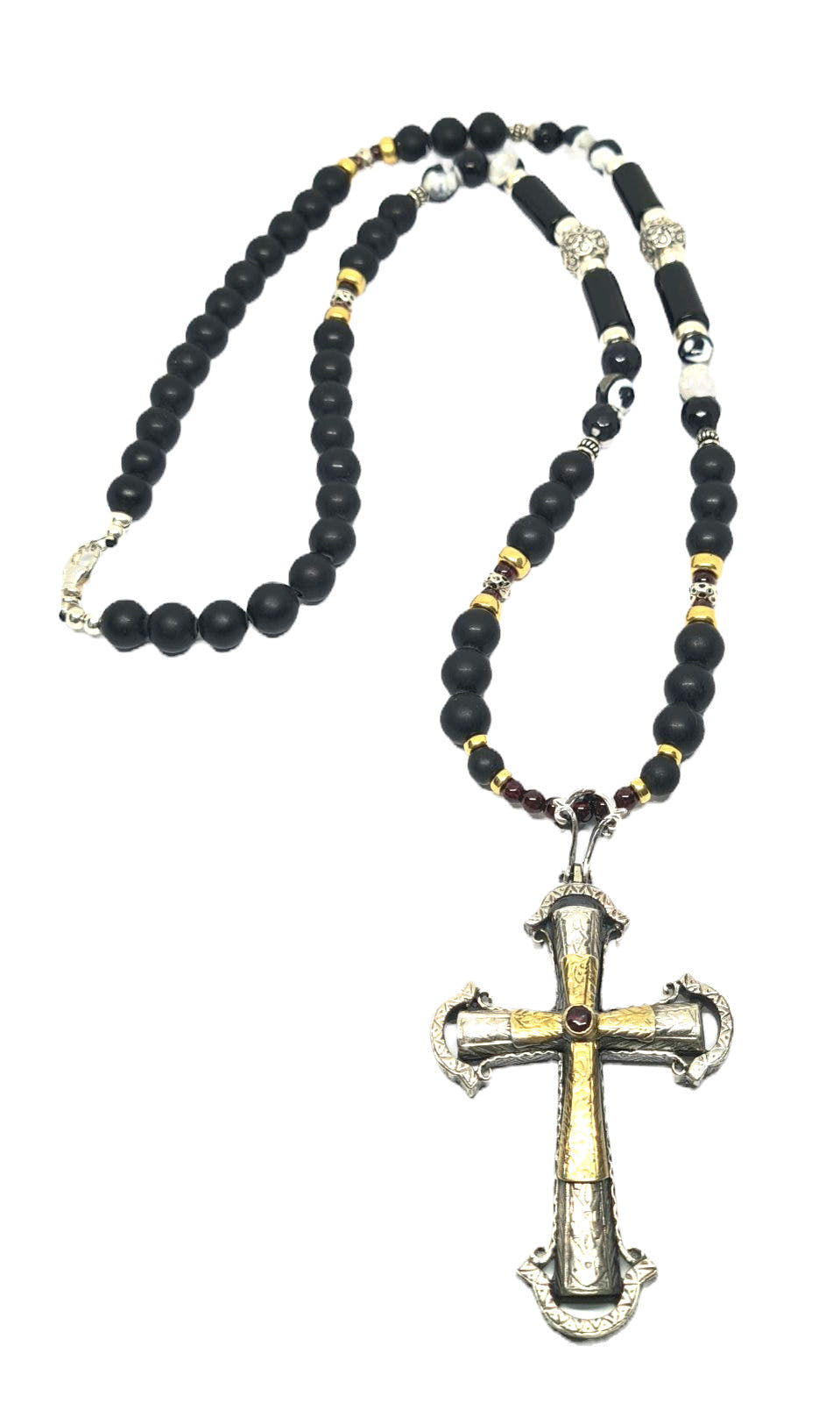 Matte Onyx Long Cross Necklace, 10mm | Castello Jewels