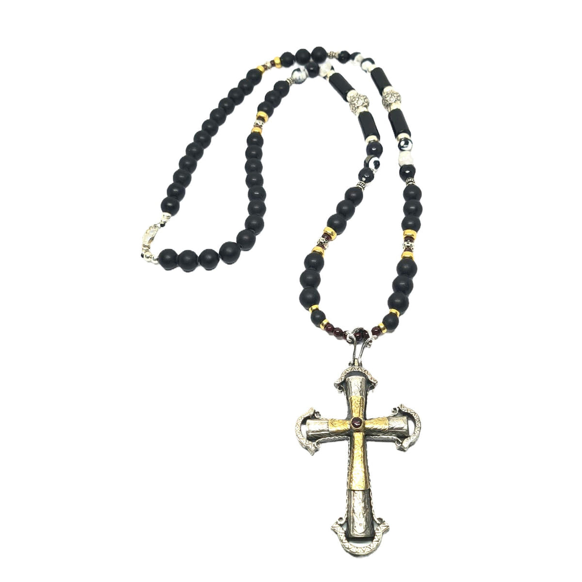 Matte Onyx Long Cross Necklace, 10mm | Castello Jewels