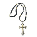 Matte Onyx Long Cross Necklace, 10mm | Castello Jewels