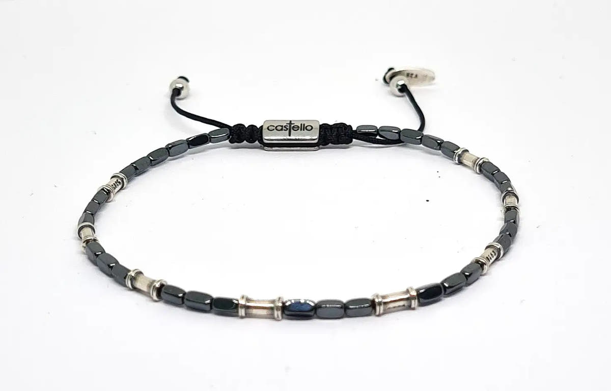 Hematite Tube Sterling Silver Bracelet, 2mm | Castello Jewels