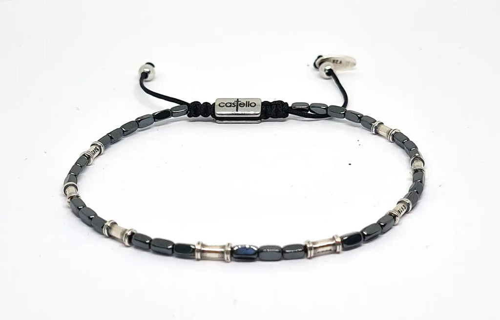 Hand Made Silver Bracelet Ancient, Hematite stone 2*4mm | Castello Jewels