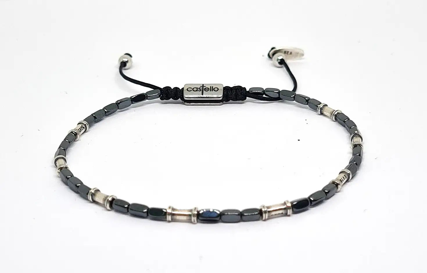 Hand Made Silver Bracelet Ancient, Hematite stone 2*4mm | Castello Jewels