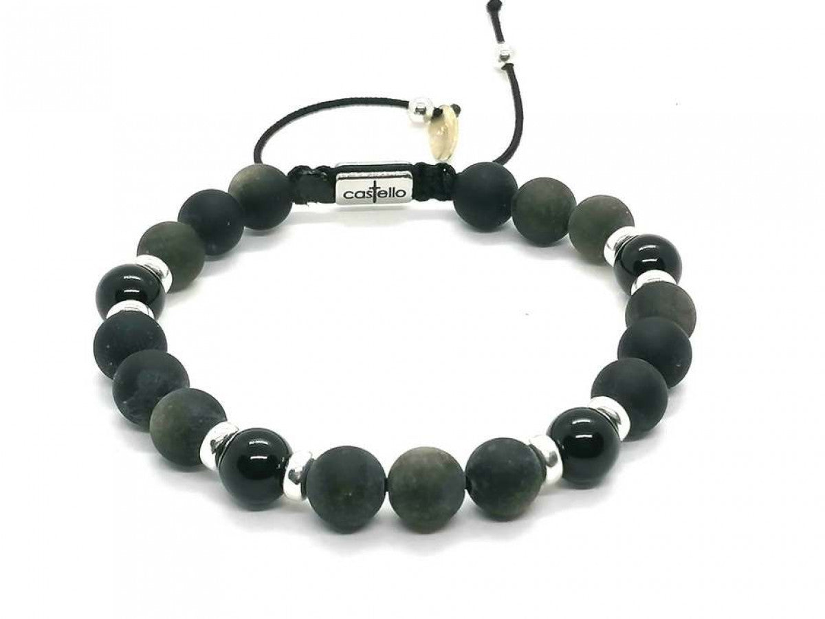 Hand Made Bracelet Silver 925 Classic Obsidian, Onyx stone 8mm | Castello Jewels