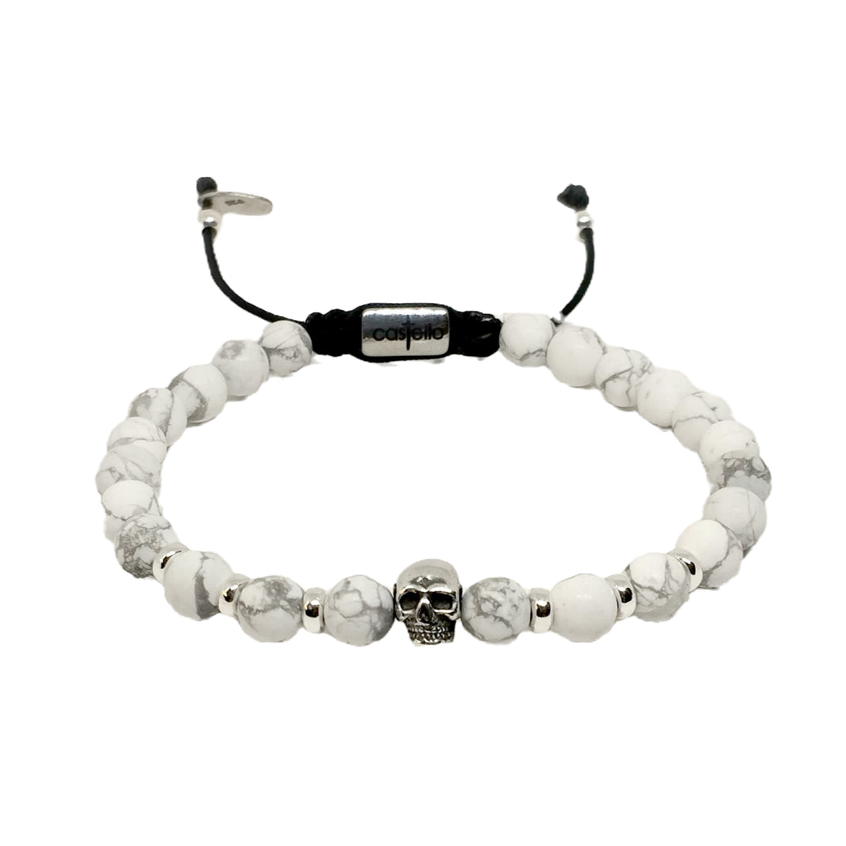 Howlite Skull Bracelet, Sterling Silver, 6mm | Castello Jewels