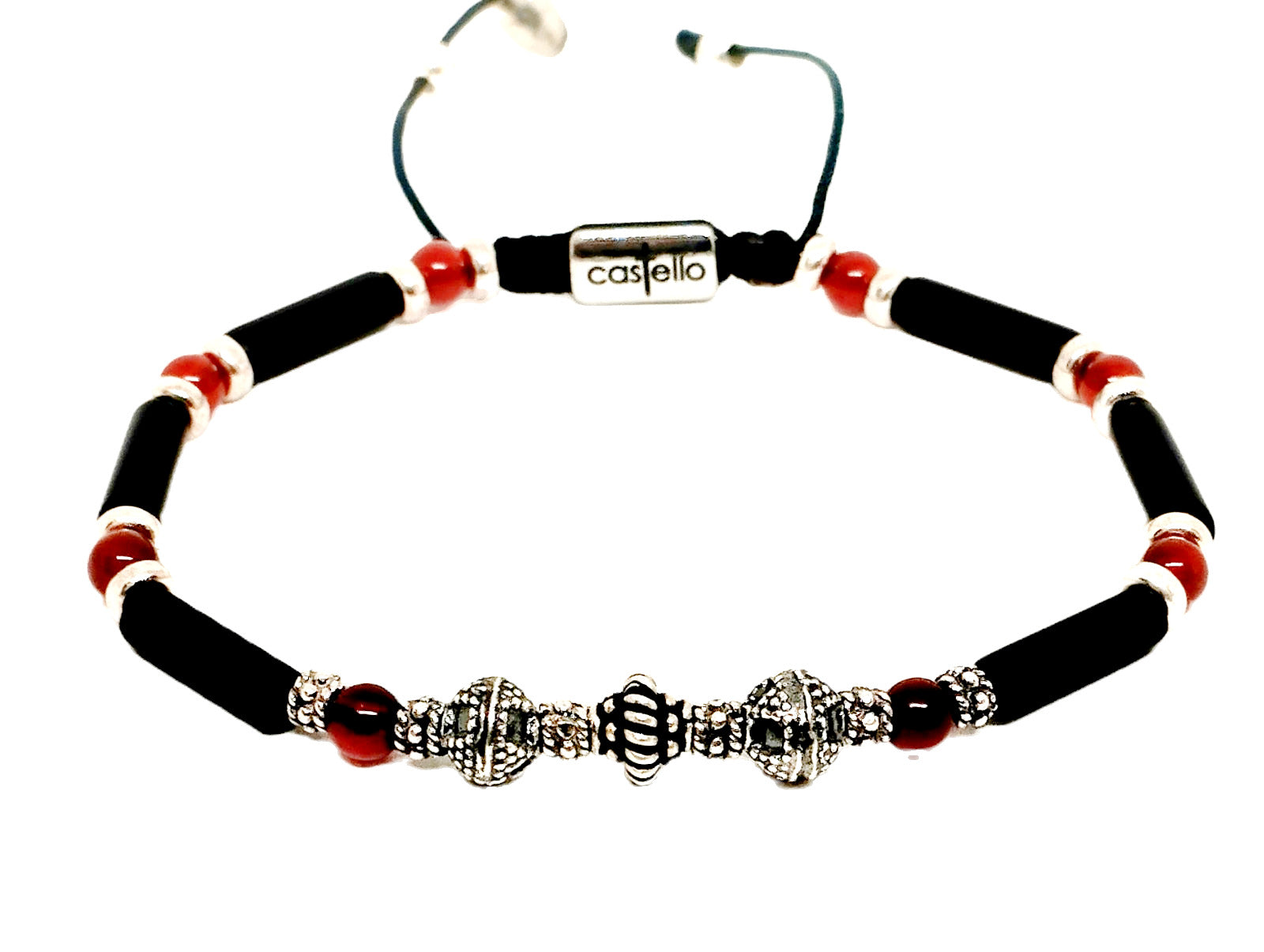 Bracelet Ancient 925 Silver, Onyx Matte Tube Stone 4mm stone | Castello Jewels