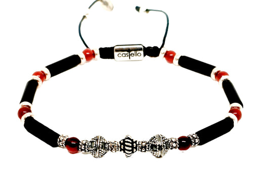 Bracelet Ancient 925 Silver, Onyx Matte Tube Stone 4mm stone | Castello Jewels