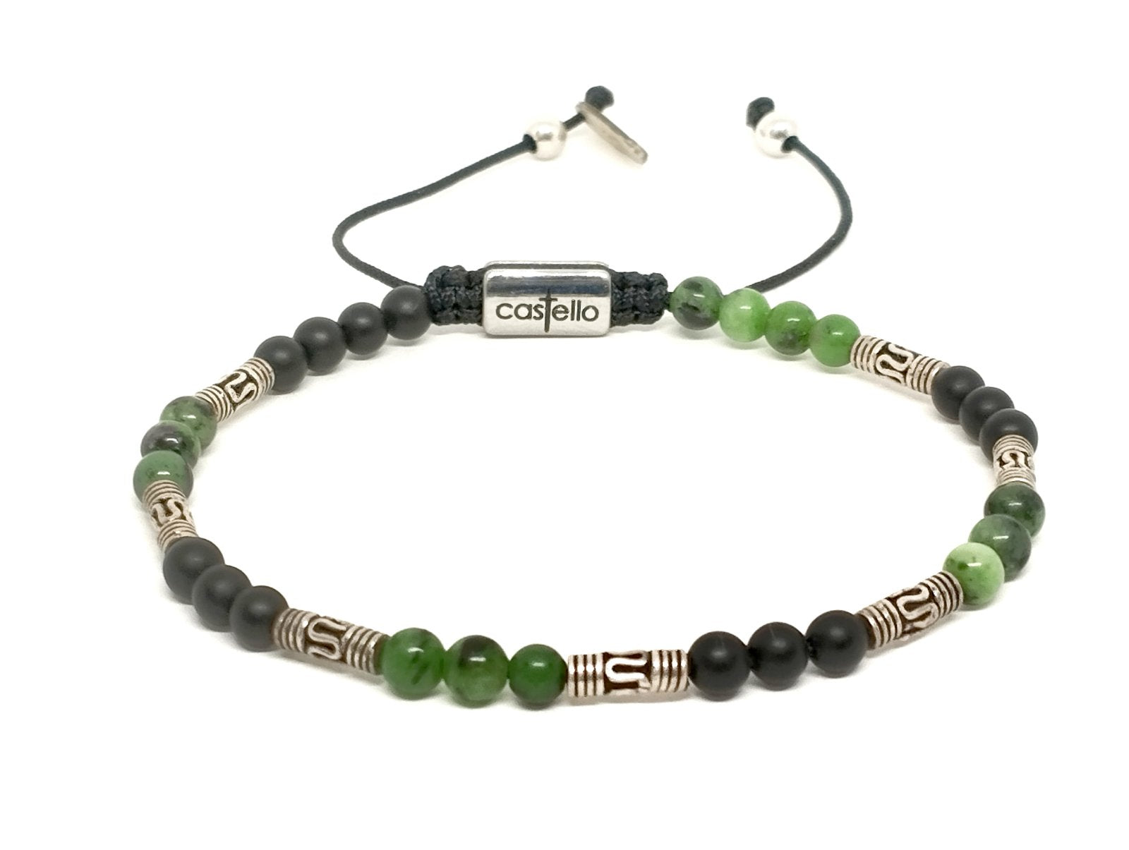 Silver Bracelet Ancient Onyx Rubyzoisite stone 4mm | Castello Jewels