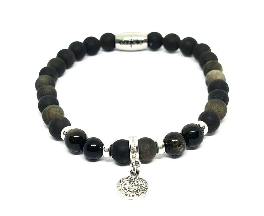 Hand Made Silver 925 Bracelet, Onyx Polish, Obsidian stone 6mm | Castello Jewels