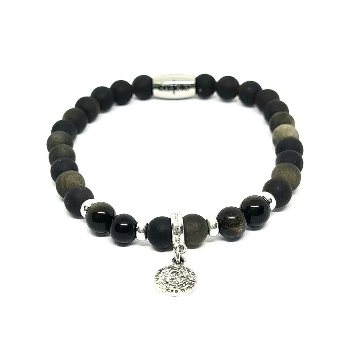 Phaistos Disc Bracelet, Onyx & Obsidian, 6mm | Castello Jewels