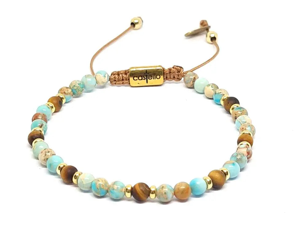 Hand Made Bracelet Silver 925' Gold Plated Classic Jasper Turquoise stone 4m | Castello Jewels