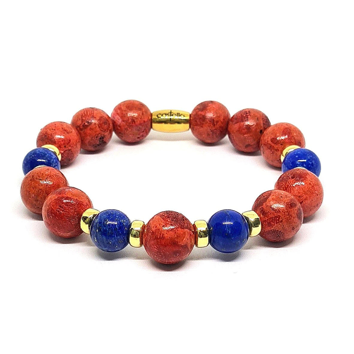 Classic Gold-Plated Coral & Lapis Lazuli, Timeless, 12mm | Castello Jewels