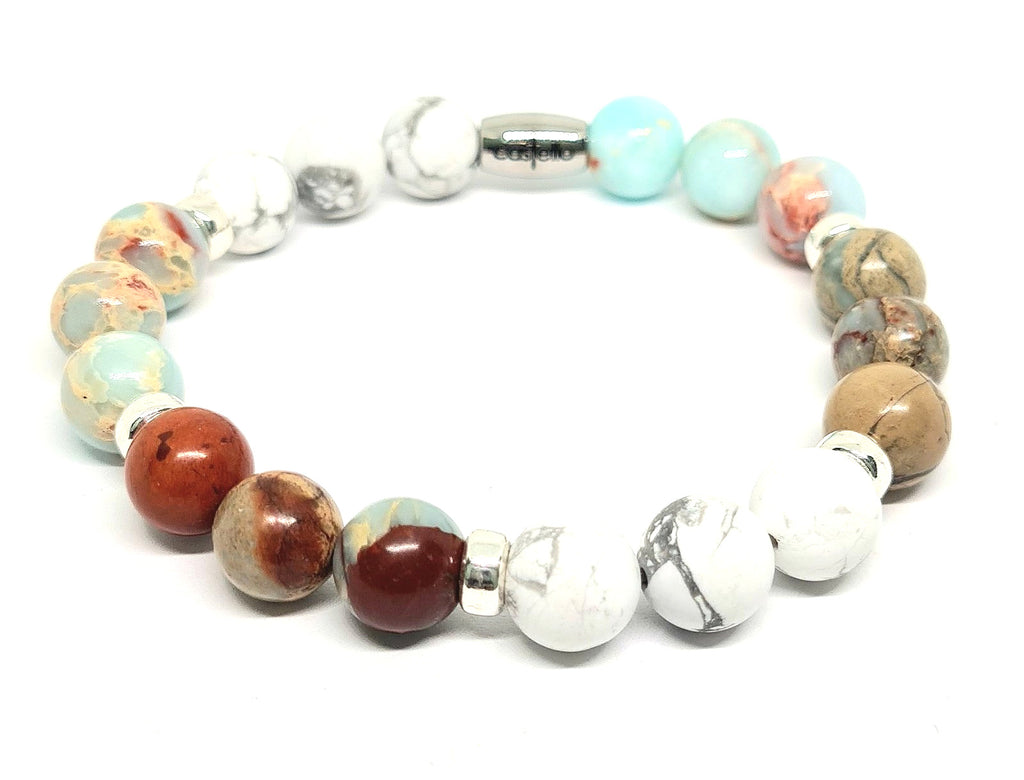 Silver 925 Bracelet Classic Howlite Snakes Skin Stone 10mm | Castello Jewels