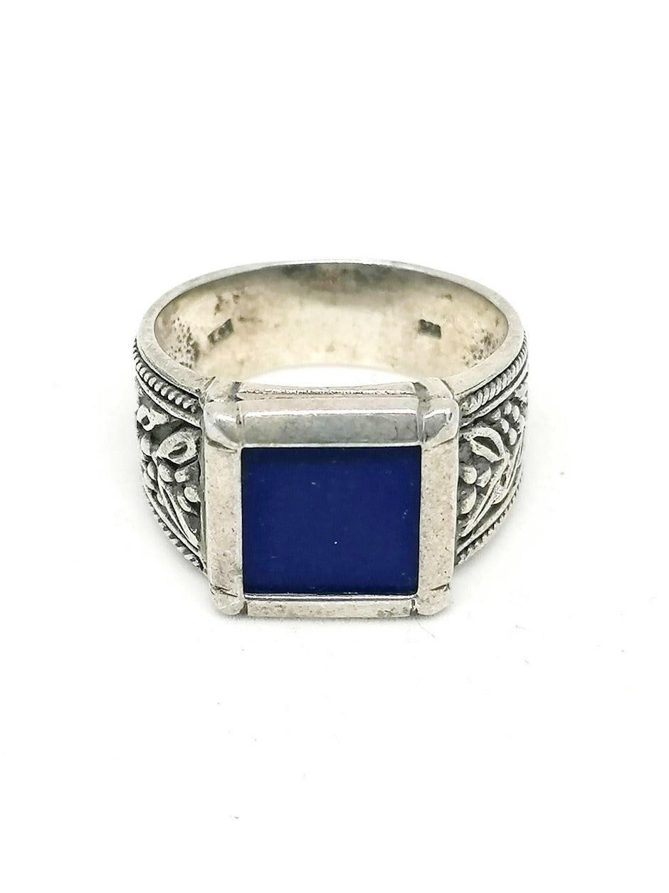 Mens silver ring Lapis Lazuli Olive Leaf | Castello Jewels