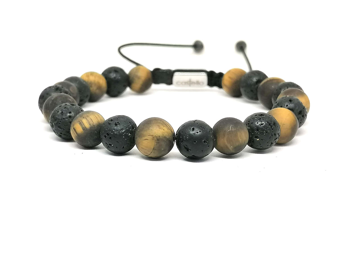 Tiger's Eye & Lava Unisex Bracelet, 8mm | Castello Jewels