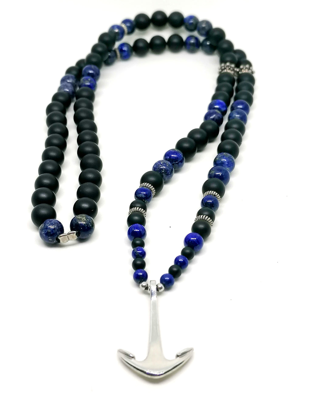 Necklace Anchor, Skull Silver 925, Onyx stone | Castello Jewels