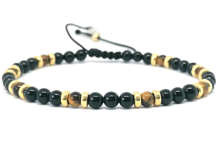 Silver 925 Gold Plated Bracelet Classic, Onyx, Tiger Eye Polish 4mm stone | Castello Jewels