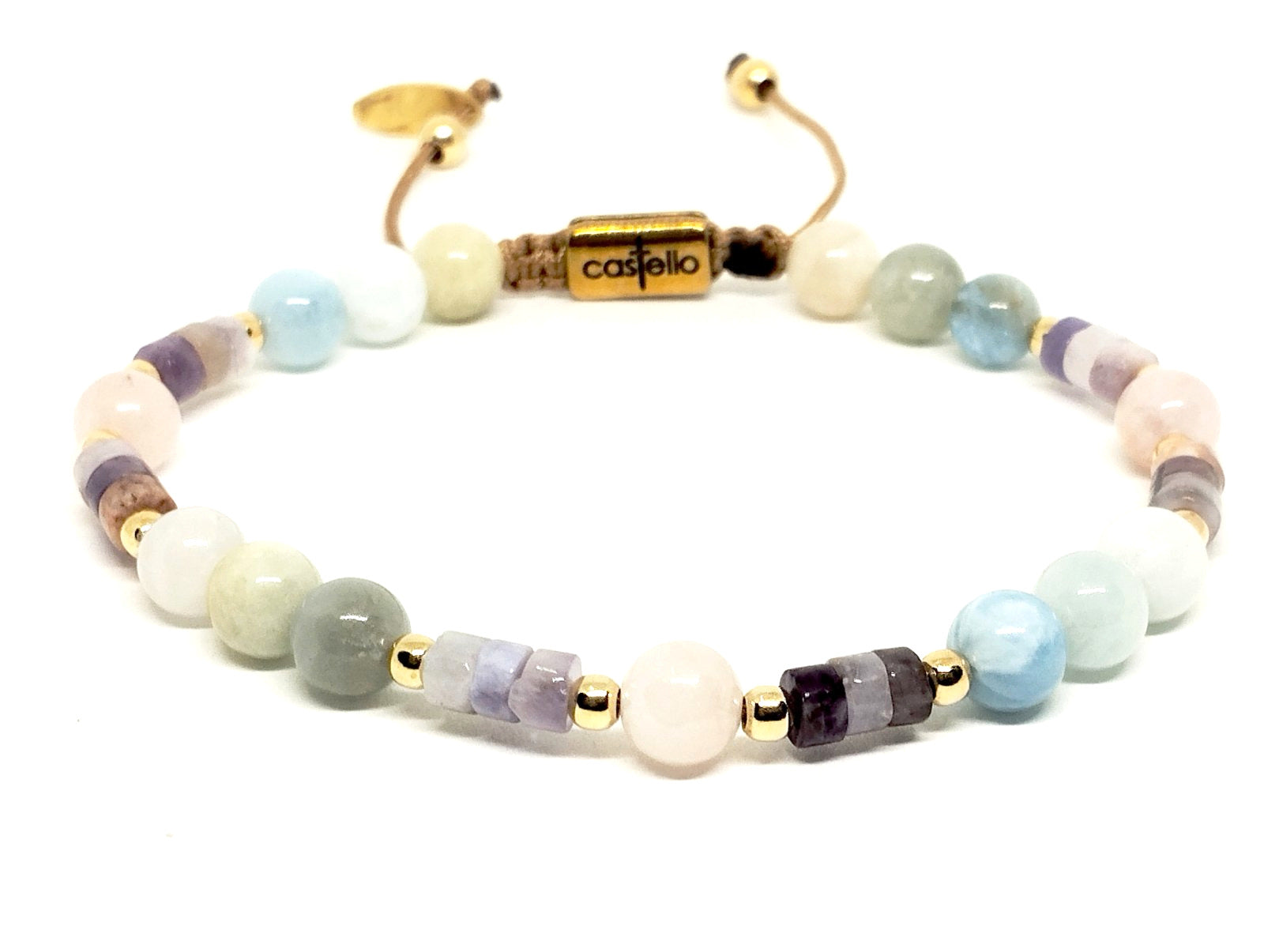 Silver 925 Bracelet Classic Gold Plated morganites stone 6mm | Castello Jewels