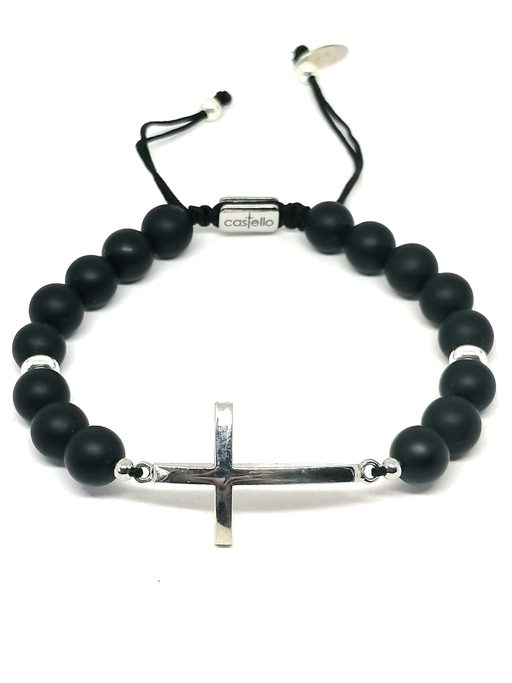 CROSS SILVER 925 Bracelet, Onyx Stone 8mm — view 3 | Castello Jewels