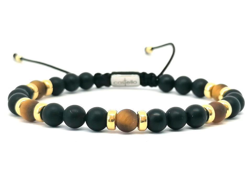 Silver 925 Gold Pladet Bracelet Classic, Onyx Mat 6mm stone | Castello Jewels