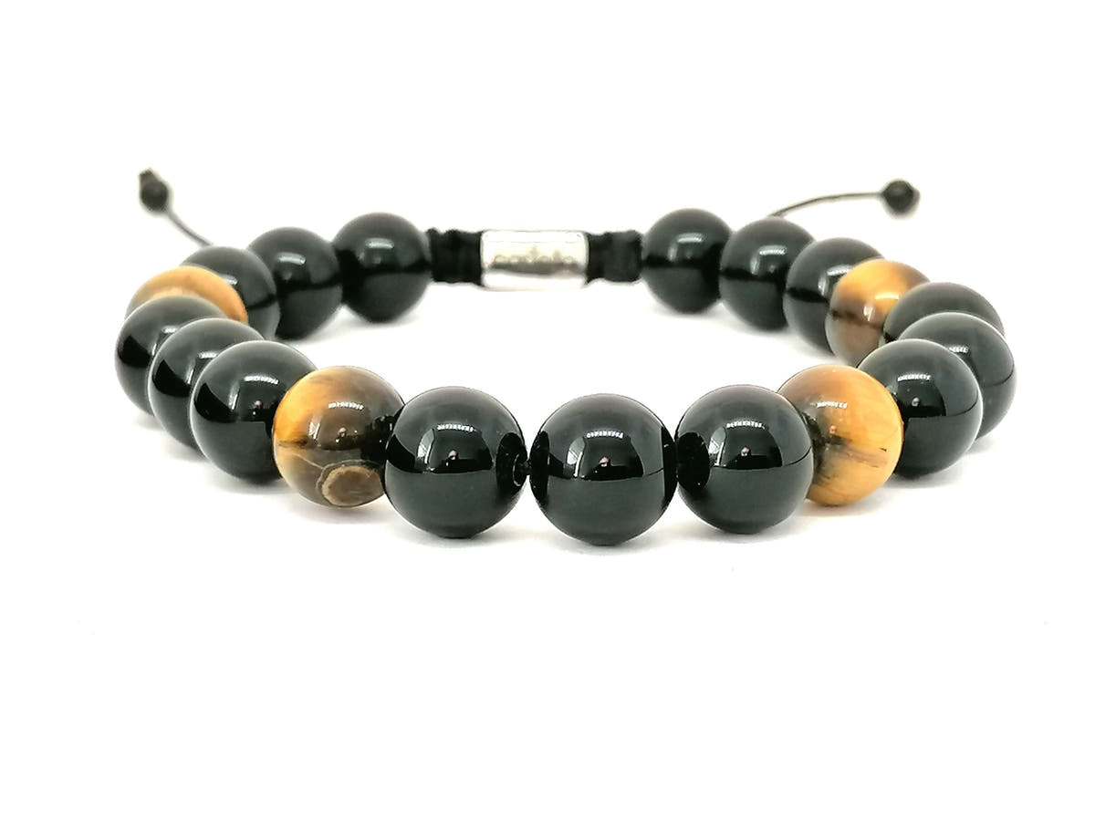 Polished Onyx & Tiger's Eye Stacking Bracelet, 10mm | Castello Jewels