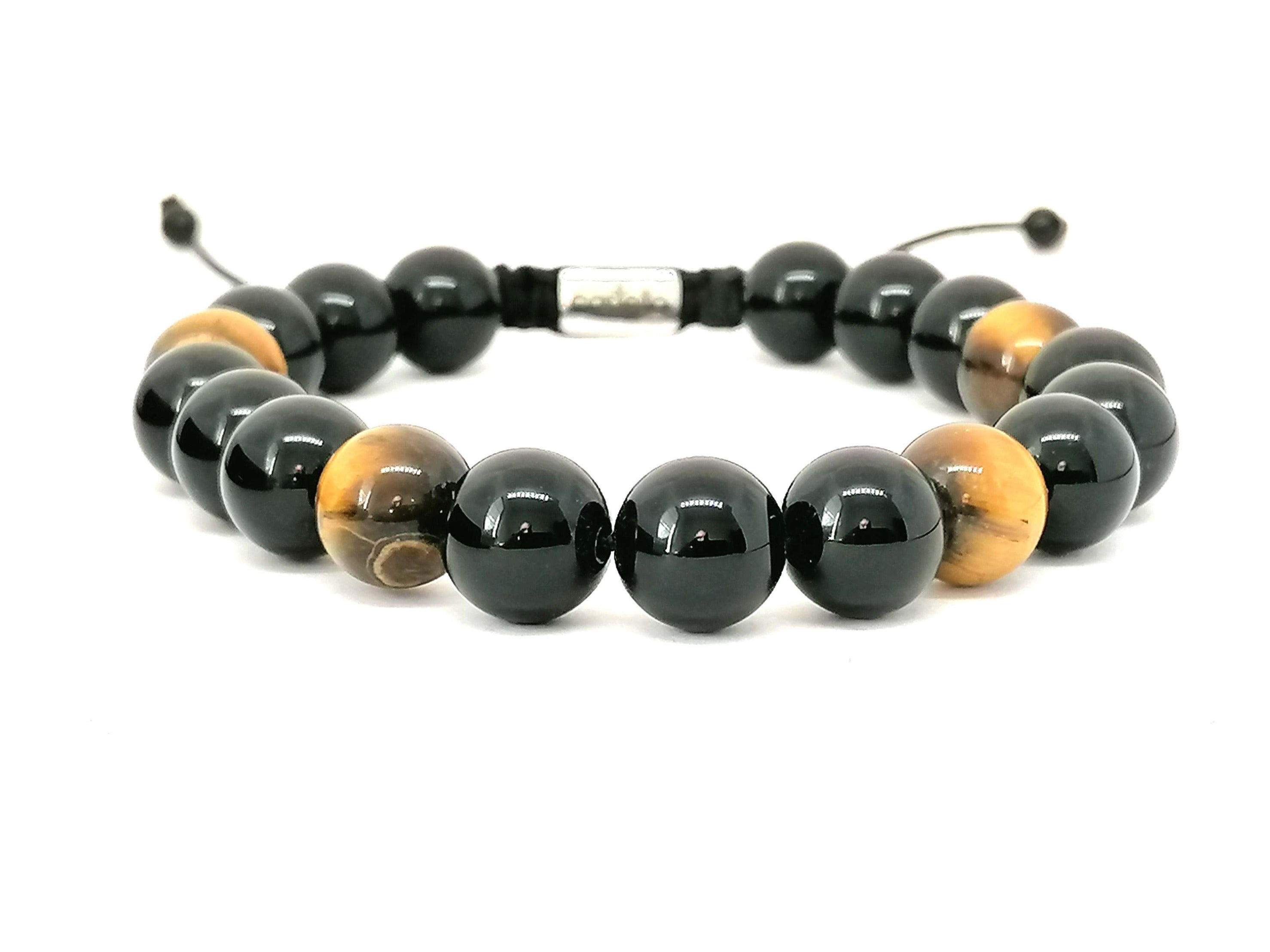 Hand Made Bracelet Onyx Polish, Tiger eye Polish, 10mm stone | Castello Jewels