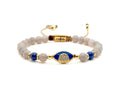 Gray Agate Evil Eye, silver 925' Gold Plated Bracelet, stone 6mm | Castello Jewels