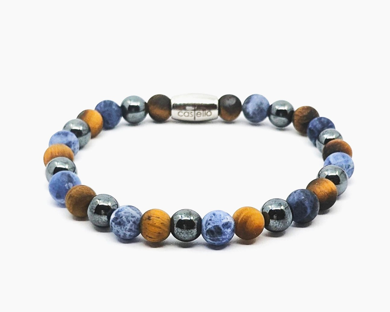 Gemstone Bracelet Tiger's eye, Sodalite, Hematite stone 6mm — view 2 | Castello Jewels