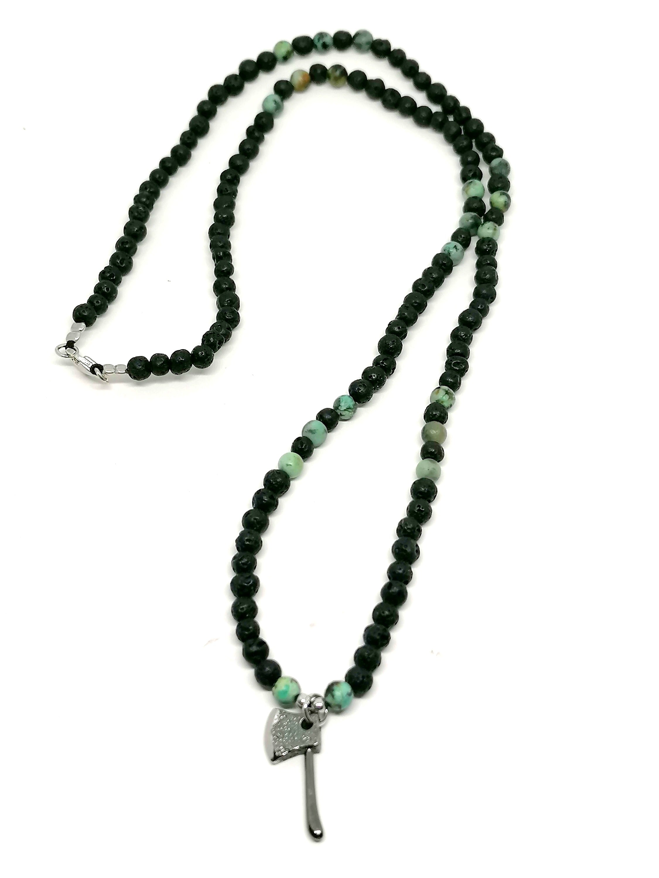 Necklace Axe, Silver 925, Lava stone — view 3 | Castello Jewels