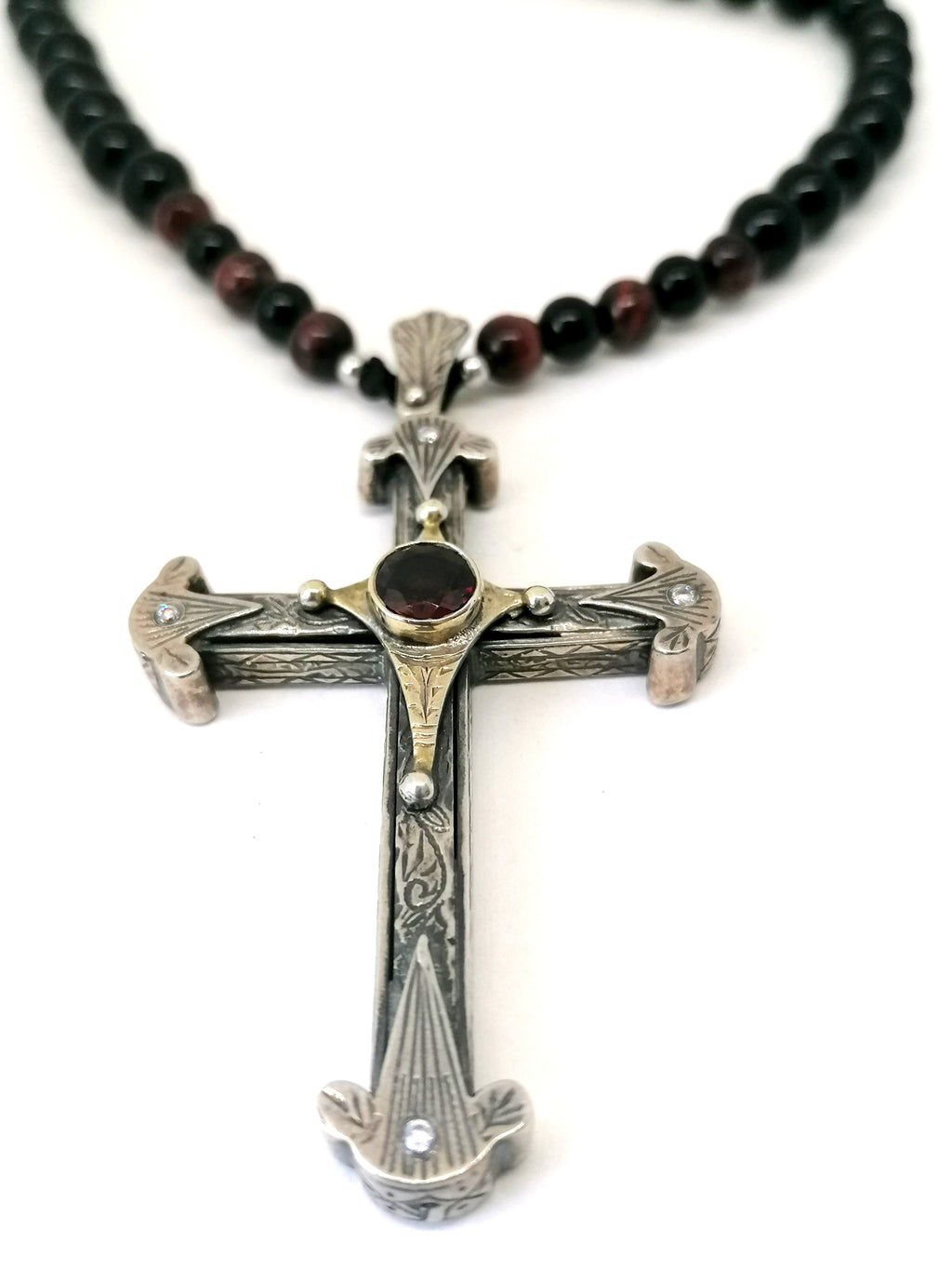 Necklace Byzantine Cross, Silver 925, Onyx stone — view 4 | Castello Jewels