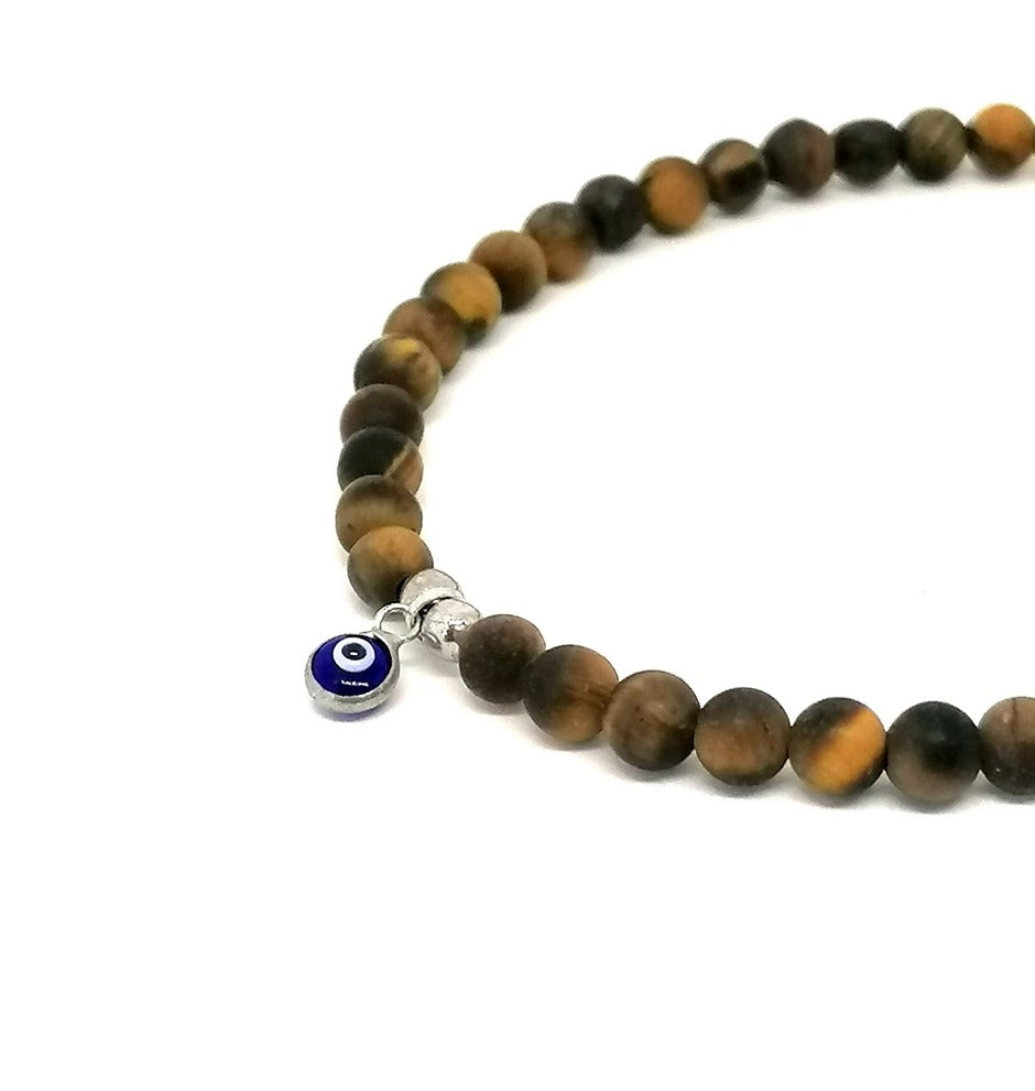 Hand Made Bracelet Evil Eye 925, Tiger Eye stone 4mm — view 2 | Castello Jewels