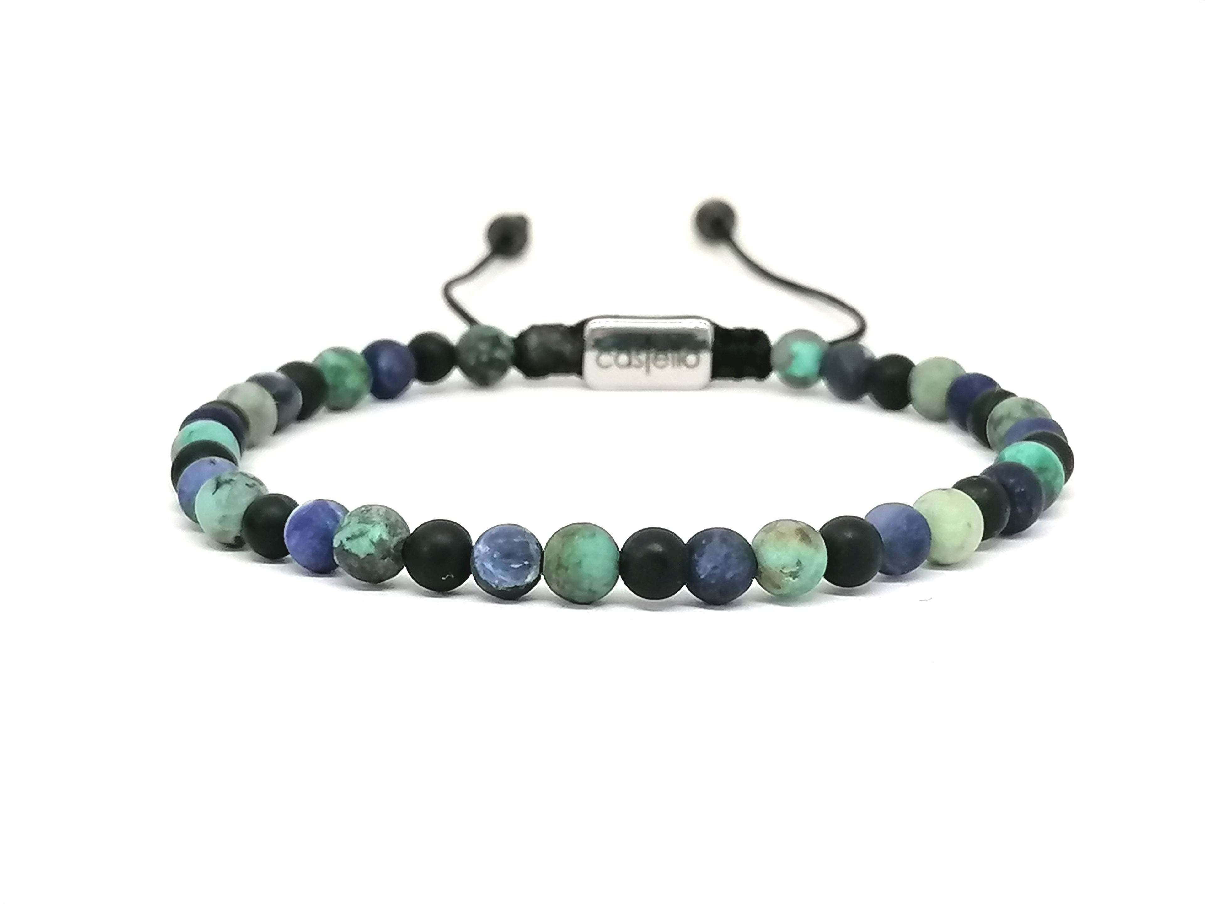 Hand Made Bracelet Onyx Mat, Sodalite, African Turquoise stone of 4mm. | Castello Jewels