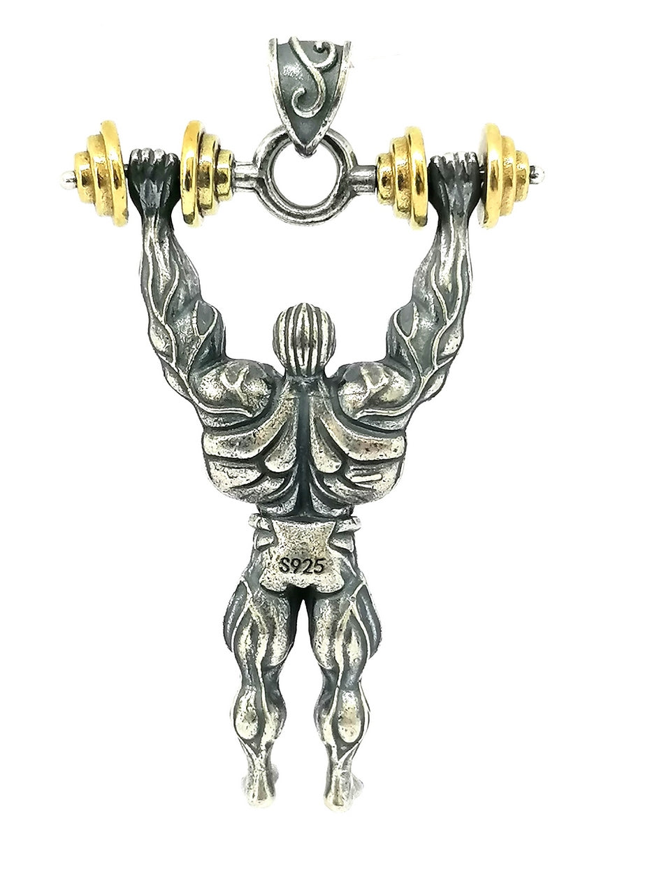 925 Sterling Silver retro fitness master pendant — view 2 | Castello Jewels