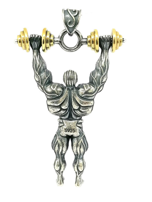 925 Sterling Silver retro fitness master pendant — view 2 | Castello Jewels
