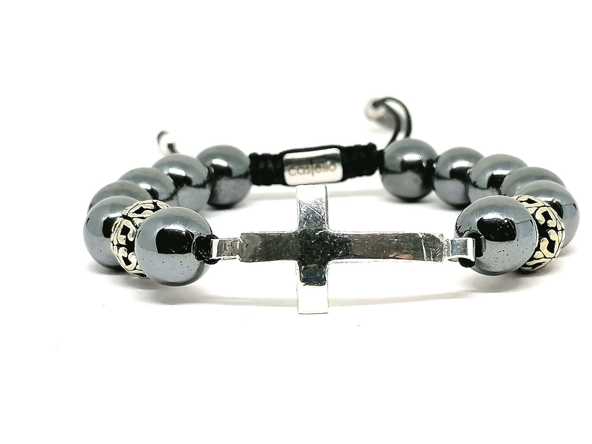 Hematite Cross Gemstone Bracelet, 10mm | Castello Jewels