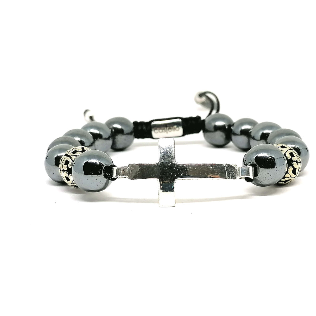 Hematite Cross Gemstone Bracelet, 10mm | Castello Jewels