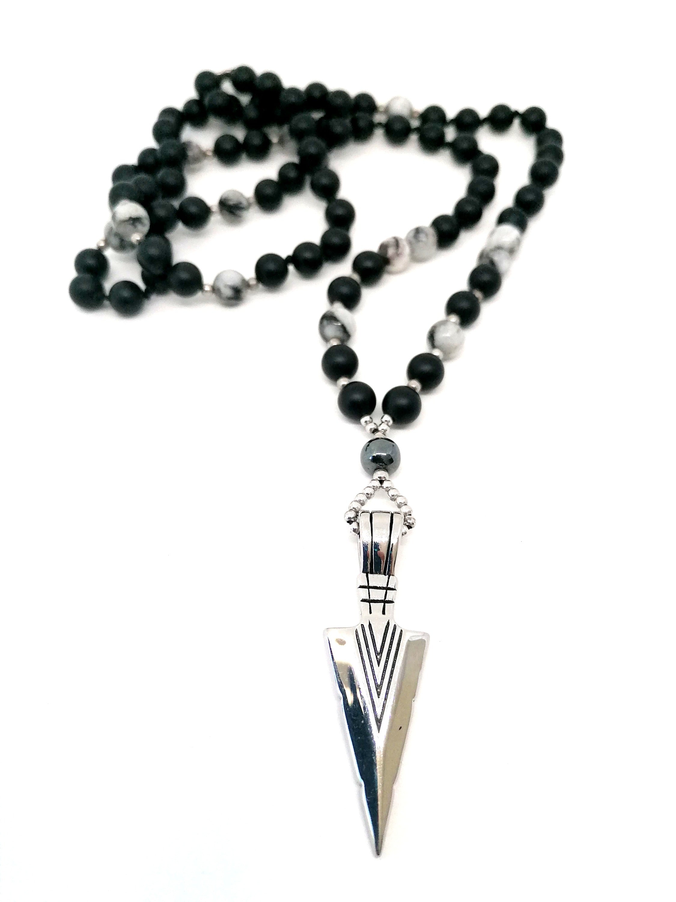 Necklace, Sword Shape Stainless Steal Onyx stone | Castello Jewels