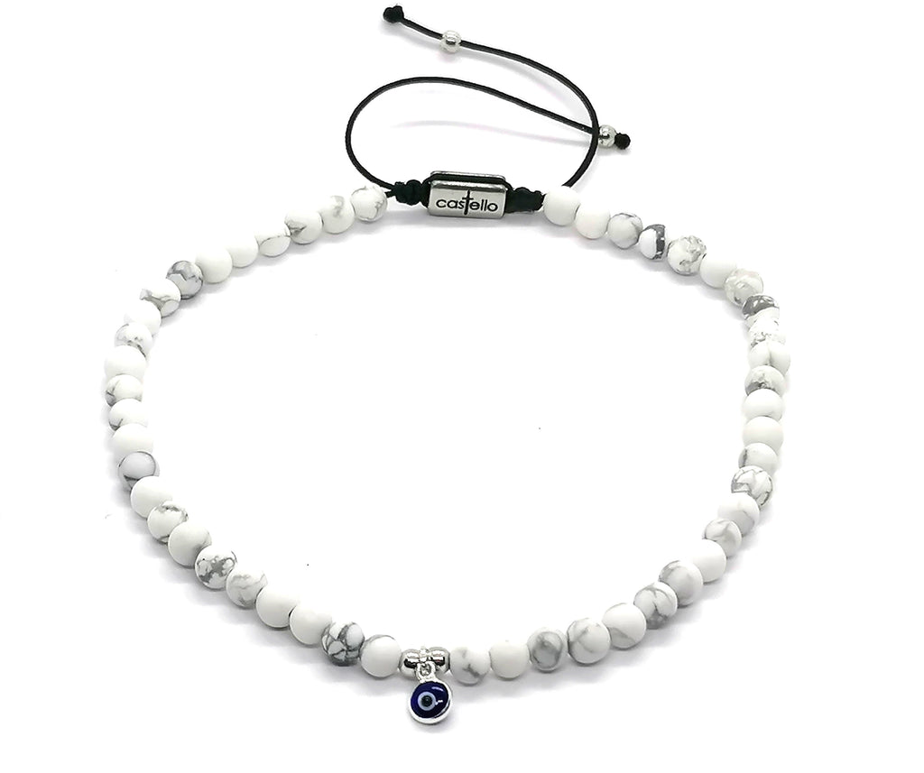 Hand Made Bracelet Evil Eye 925, Howlite stone 4mm | Castello Jewels