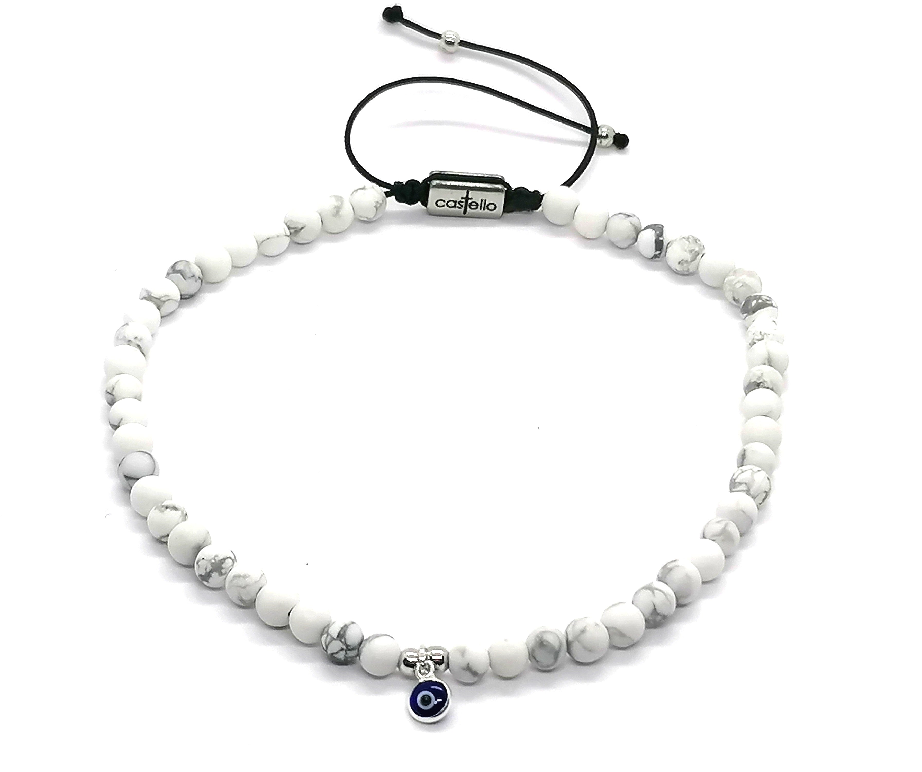 Hand Made Bracelet Evil Eye 925, Howlite stone 4mm | Castello Jewels