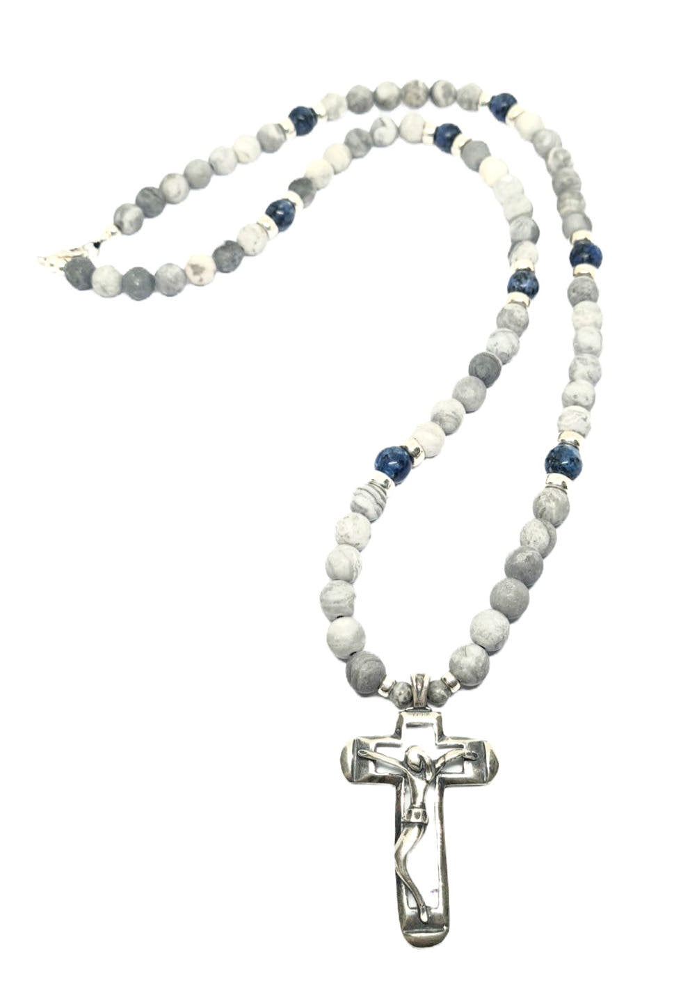 Picasso Frost Jasper Cross Necklace, 8mm | Castello Jewels