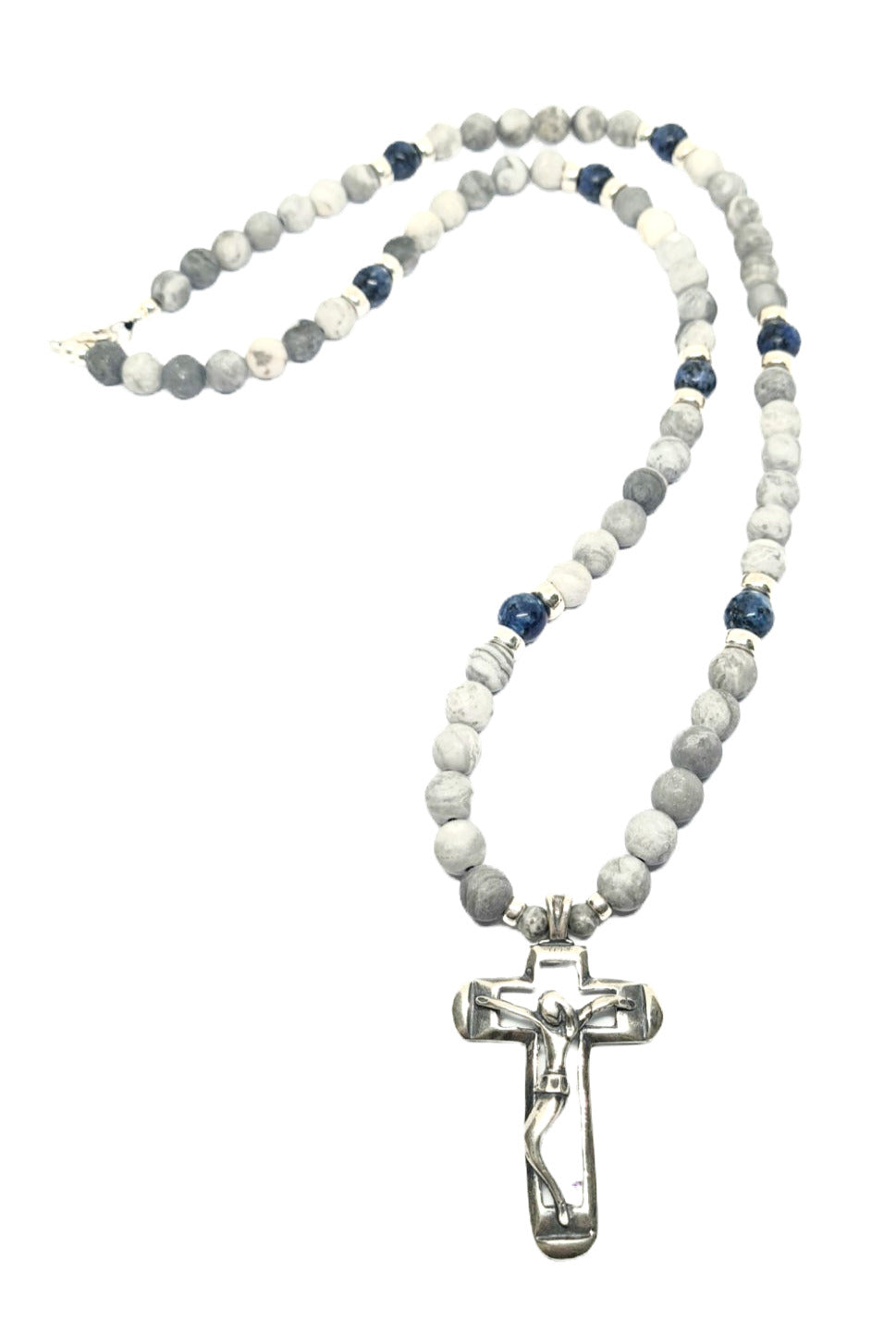 Hand Made SILVER 925 Picasso Frost Stone 8mm cross pendant | Castello Jewels