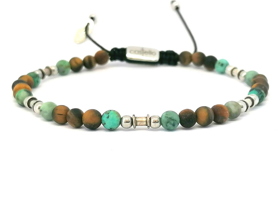 Silver bracelet Earth, Tiger Eye African Turquoise stone 4mm — view 2 | Castello Jewels