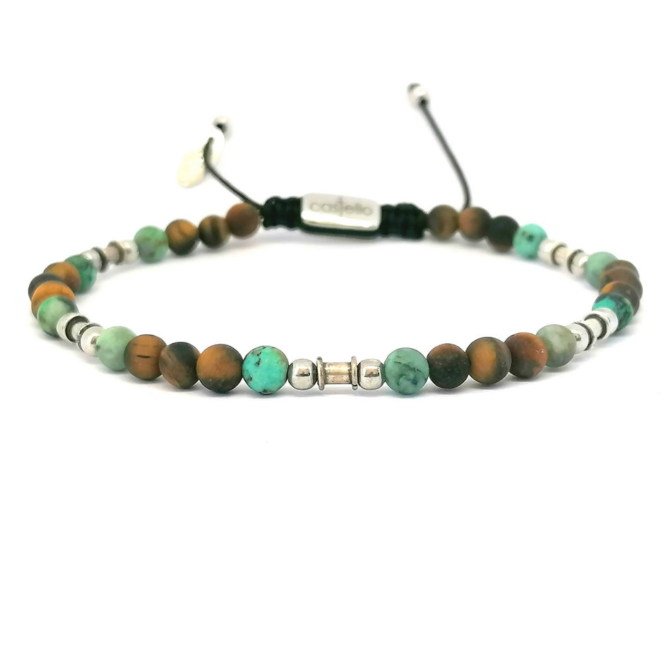 Silver bracelet Earth, Tiger Eye African Turquoise stone 4mm — view 2 | Castello Jewels