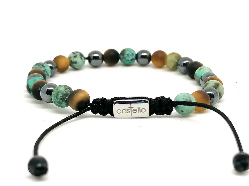Hematite, African Turquoise & Tiger's Eye Bracelet, view 3, 6mm | Castello Jewels