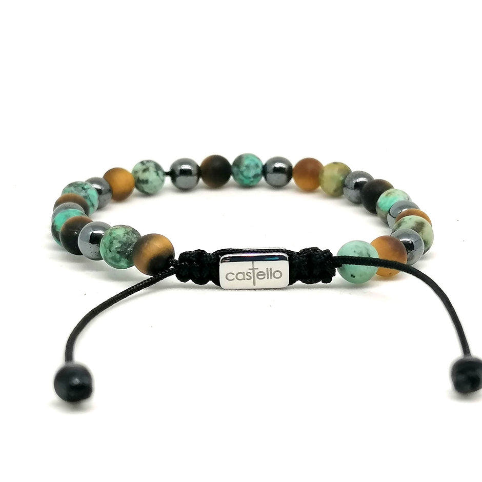 Hematite, African Turquoise & Tiger's Eye Bracelet, view 3, 6mm | Castello Jewels