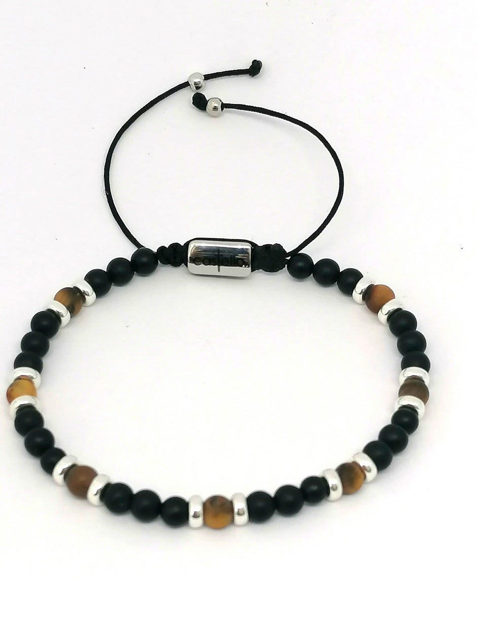 Silver 925 Bracelet Classic, Onyx Mat Tiger Eye 4mm stone — view 3 | Castello Jewels