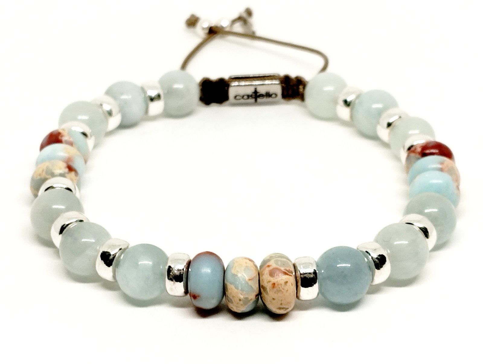 Silver 925 Bracelet Classic Aqua marine, Snakes skin rondel stone | Castello Jewels