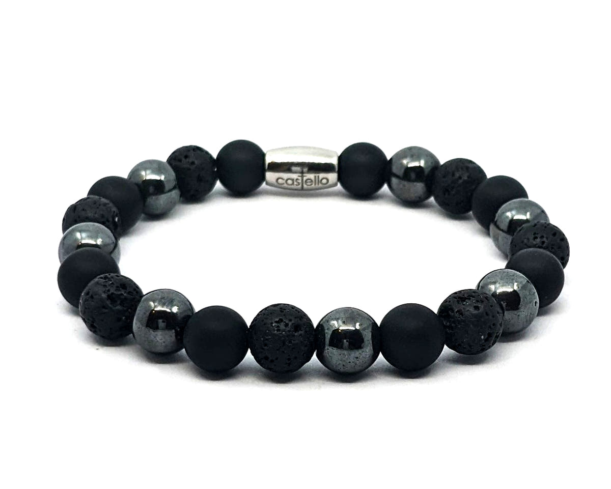 Onyx, Hematite & Lava Boho Bracelet, 8mm, view 2 | Castello Jewels